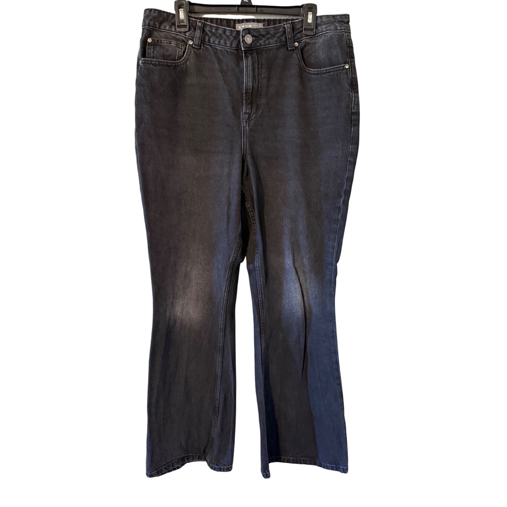 Primark Denim Co Womens High Rise Flare Jeans Faded Black 100% Cotton Size 12